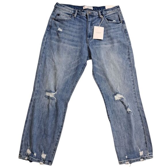 Kancan Distressed Straight Leg Streetwear Boho Jeans Size 31 NWT Lightwash Blue - Picture 4 of 14